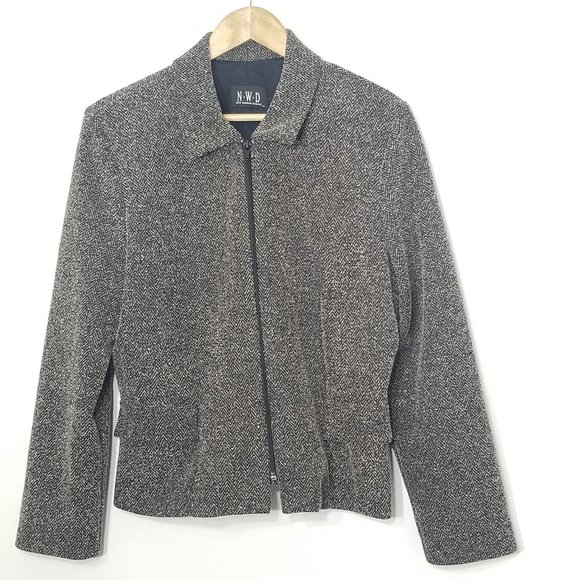 N.W.D. Jackets & Blazers - N.W.D. | Gray Herringbone Zippered  Business Casual Blazer Jacket Size XL